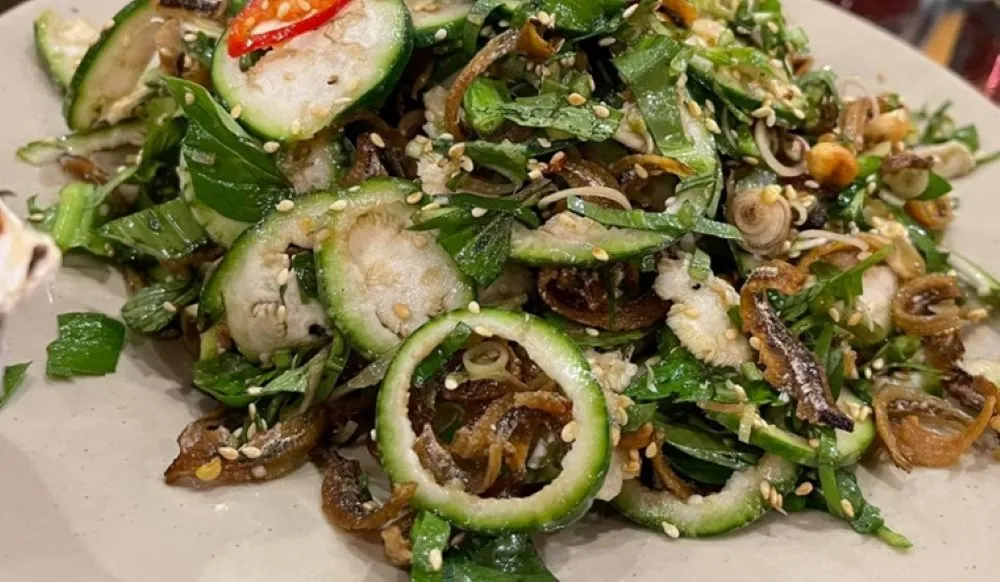 Bitter eggplant salad with dried anchovies is one of the outstanding dishes at Lake Lắk