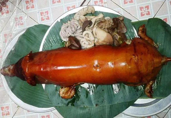 Grilled free-range pork has a golden, appealing color after grilling