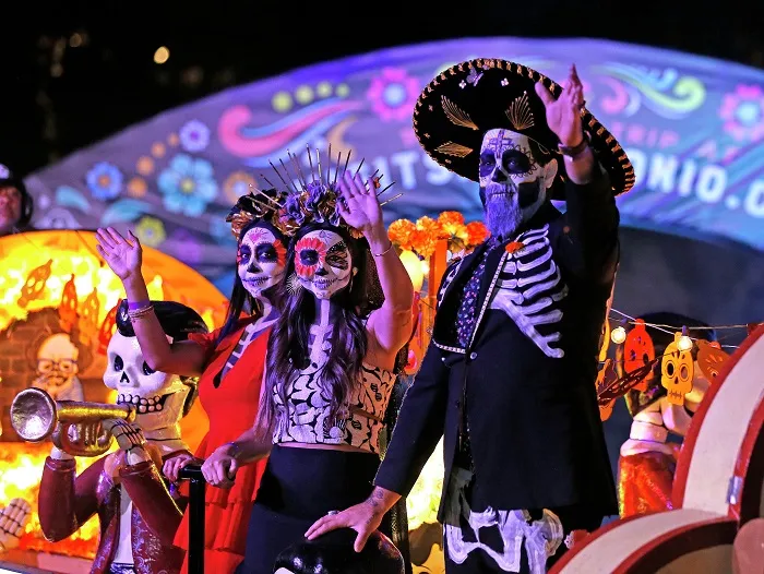 People in vibrant costumes during the Day of the Dead festival