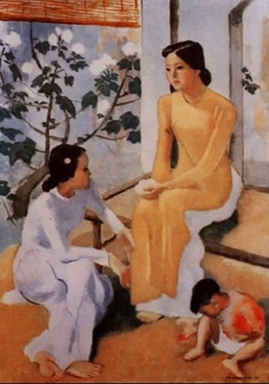 Painting "Two Young Ladies and a Baby"