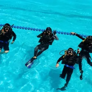 Scuba diver exploring colorful coral reef in Nam Du