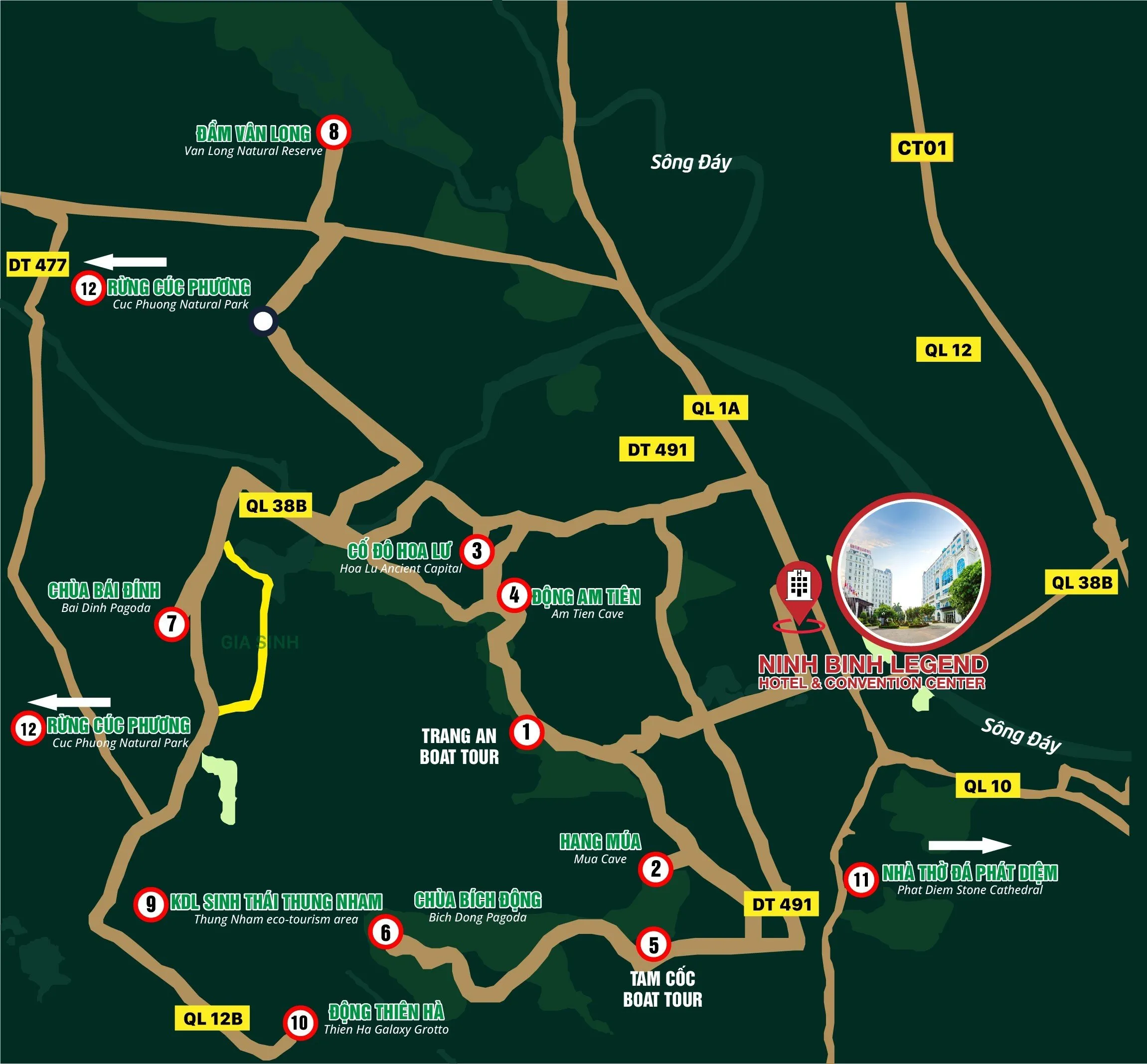 Nếu đã tới được thành phố Ninh Bình, để di chuyển tới Cố Đô Hoa Lư, bạn cần di chuyển theo hướng thành phố rẽ trái rồi đi men theo đường Tràng An