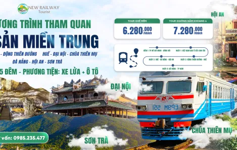 Ảnh đoàn tàu di chuyển qua đồi núi xanh mướt, thể hiện khung cảnh thiên nhiên tươi đẹp trên tuyến đường sắt