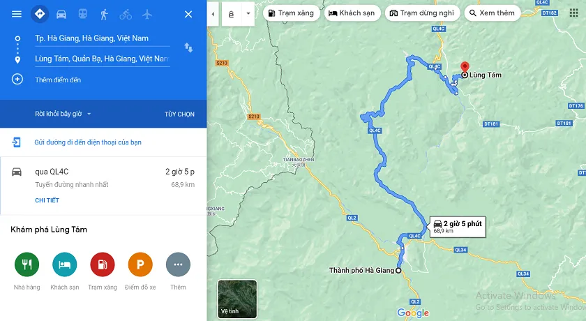 Map showing directions to Lung Tam linen weaving village