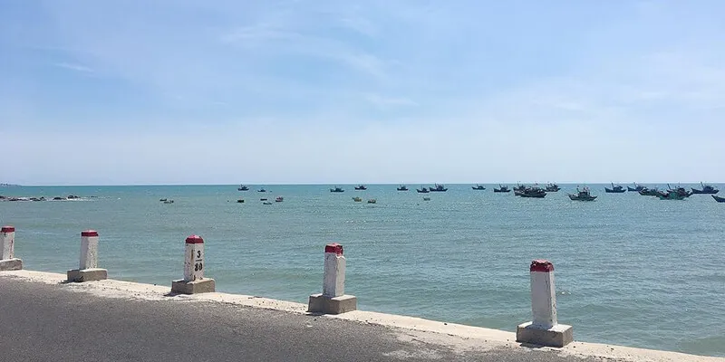 Ganh Son Beach pristine and charming with emerald blue sea water.