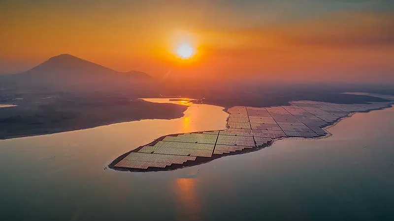 Brilliant sunrise over Dau Tieng Lake