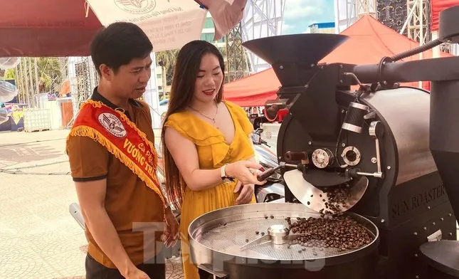 Roasted coffee beans being discharged to cool down at the Ban Me White Night festival
