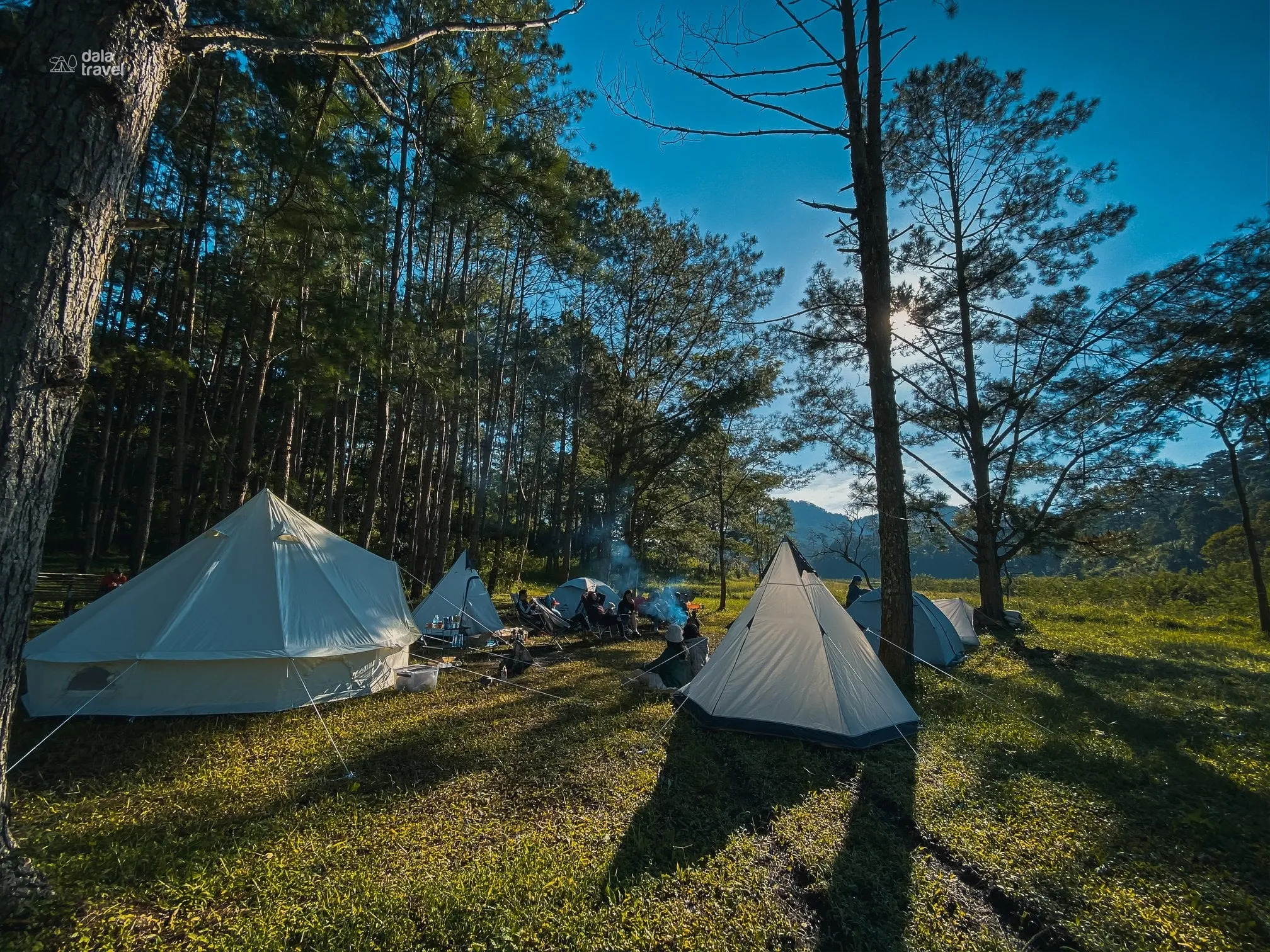 Glamping tents beside a waterfall with Da La Travel in Da Lat