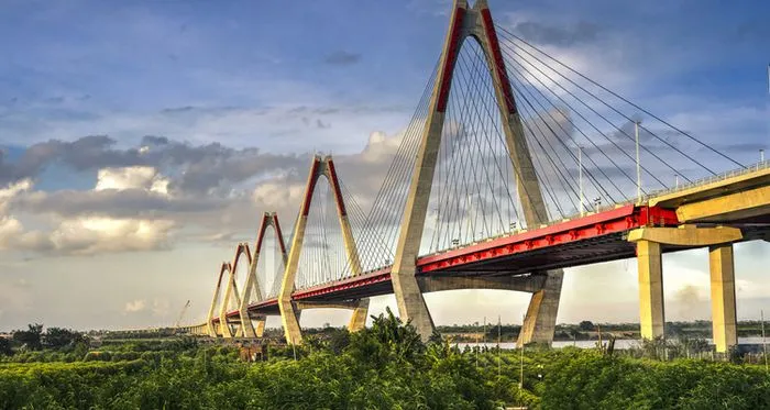 Nhat Tan Bridge brilliantly lit up at night