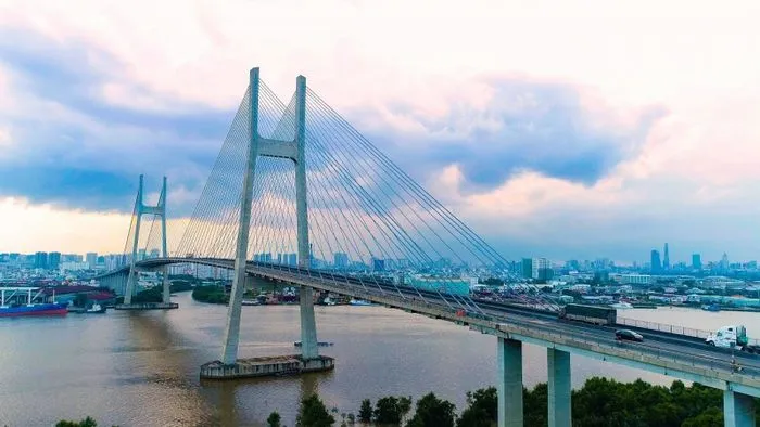 Phu My Bridge shimmering in the night lights