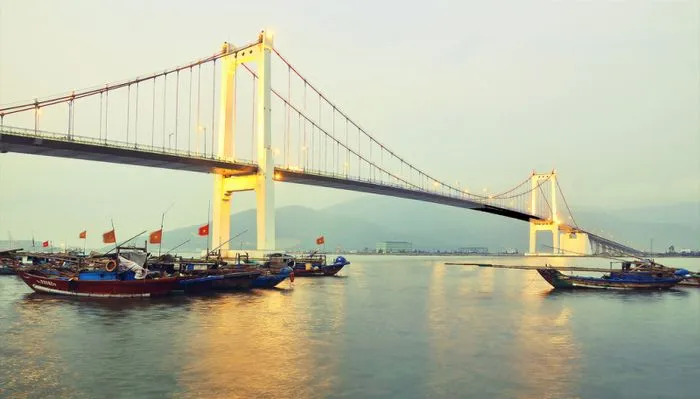 Thuan Phuoc Bridge brilliantly lit with wing-shaped lights