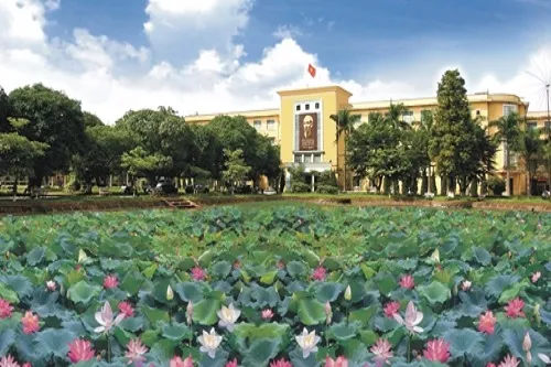 Lotus pond at Hanoi University of Agriculture located within the campus, offering peaceful and serene beauty