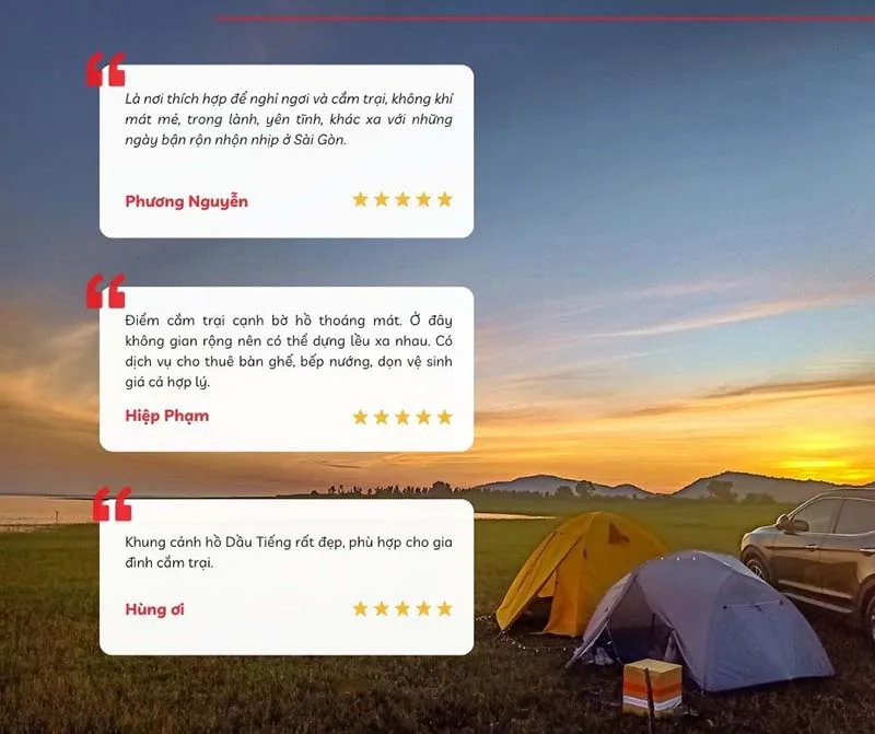 Visitor review about camping activity by Dau Tieng Lake