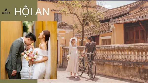Beautiful wedding photoshoot location in Hoi An with lantern ancient town and classic architecture