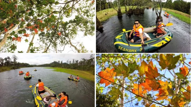 Du khách thích thú chèo thuyền kayak khám phá vẻ đẹp hồ Tuyền Lâm trong chuyến du lịch Đà Lạt