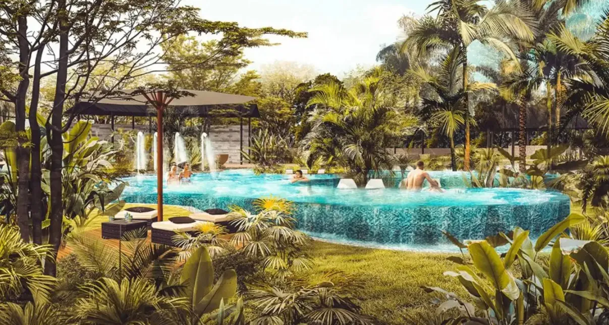 Visitors relaxing in the warm water at Binh Chau Hot Springs