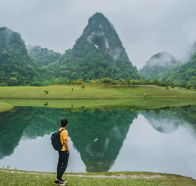 The majestic Mount Thung in Cao Bang bathed in summer sunlight.