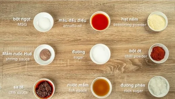 Gia vị thơm đặc trưng của món Bún bò Huế