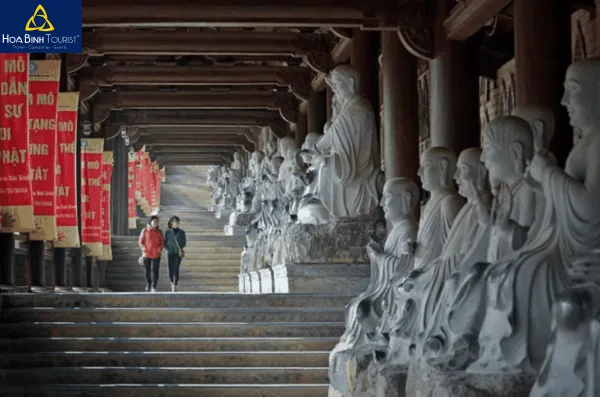 Arhat Corridor at Bai Dinh Pagoda, with hundreds of intricately carved Arhat statues