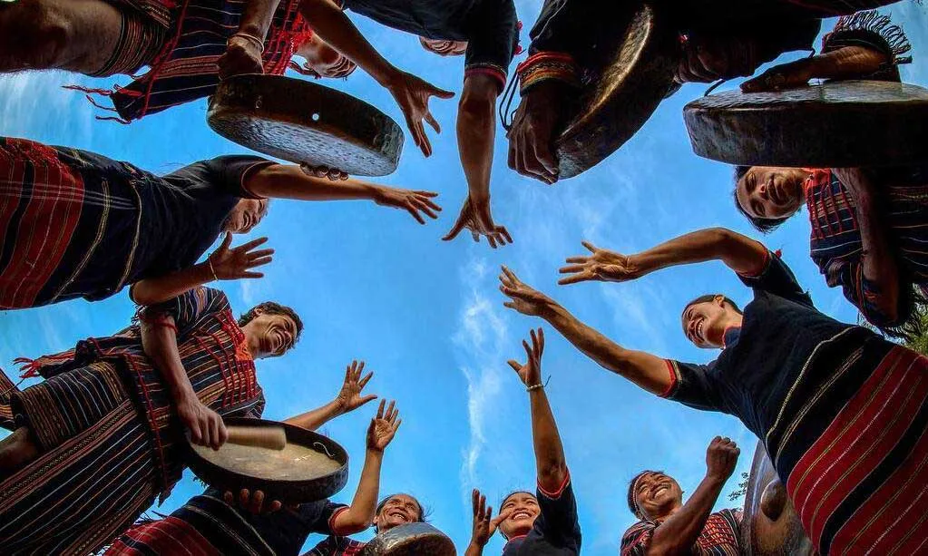 Villagers joyfully dancing together