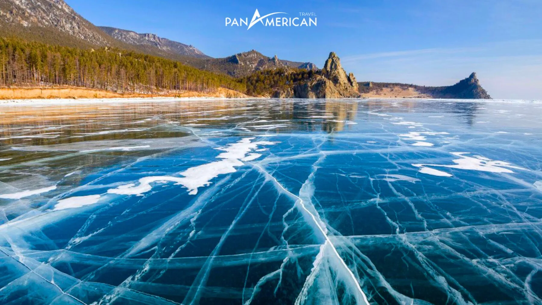 Lake Baikal frozen in winter, creating a unique landscape