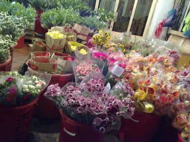 A diverse array of fresh flowers on display at Ho Thi Ky Flower Market, Saigon.