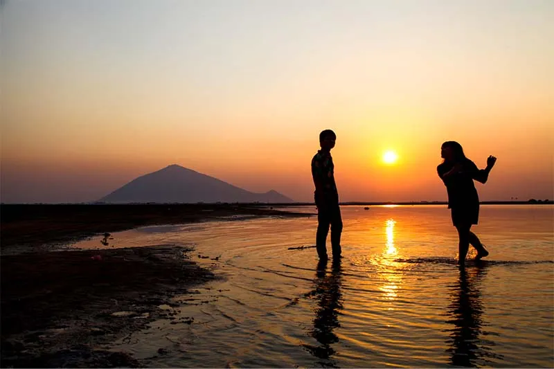 Romantic sunset at Dau Tieng Lake tourist area