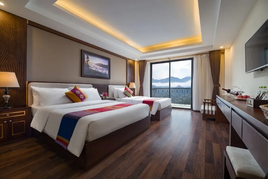 The View Sapa hotel with classic French architecture and mountain view balcony