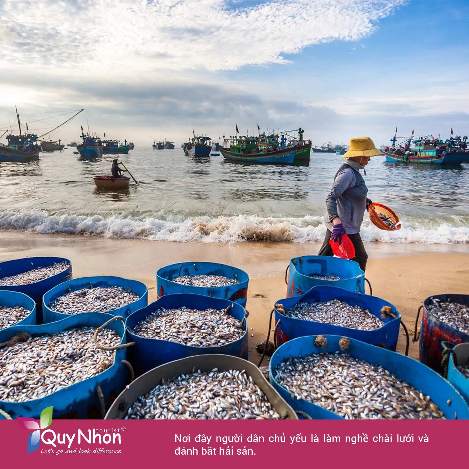 Khám phá làng chài Bãi Xếp Quy Nhơn người dân chủ yếu làm chài lưới và đánh bắt hải sản.
