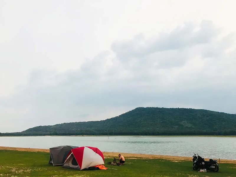Spacious lawn area by Dau Tieng Lake ideal for camping