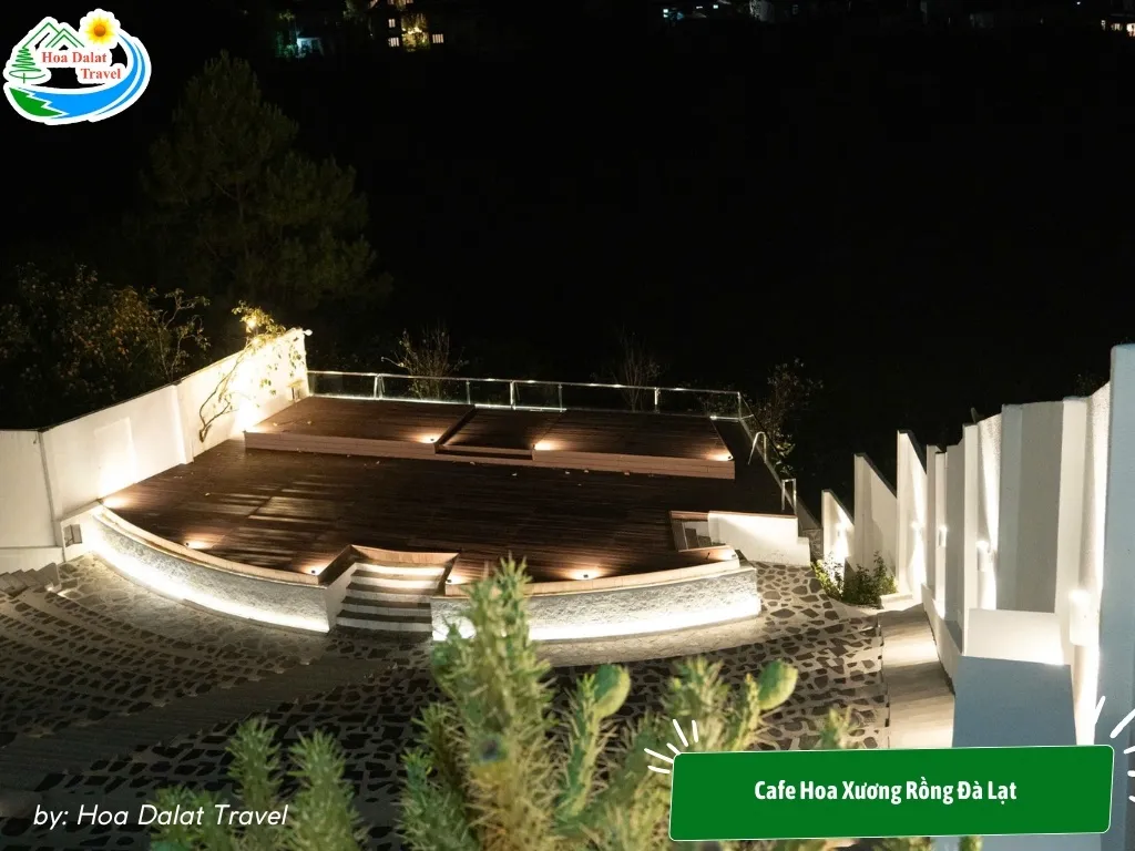 Outdoor stage at Hoa Xuong Rong at night