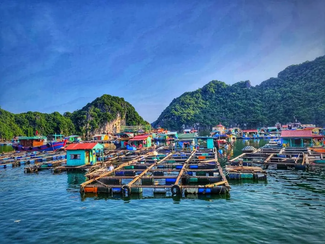 Beautiful sunset scenery at Cua Van fishing village
