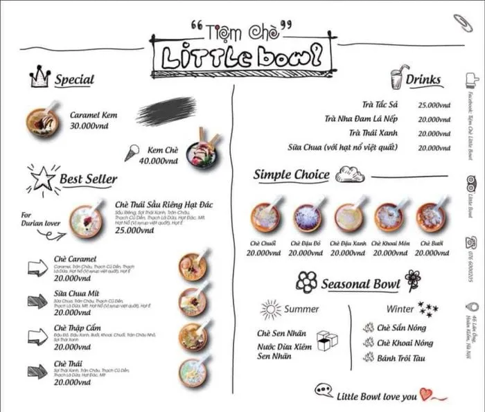 Diverse Thai sweet soup menu at Little Bowl