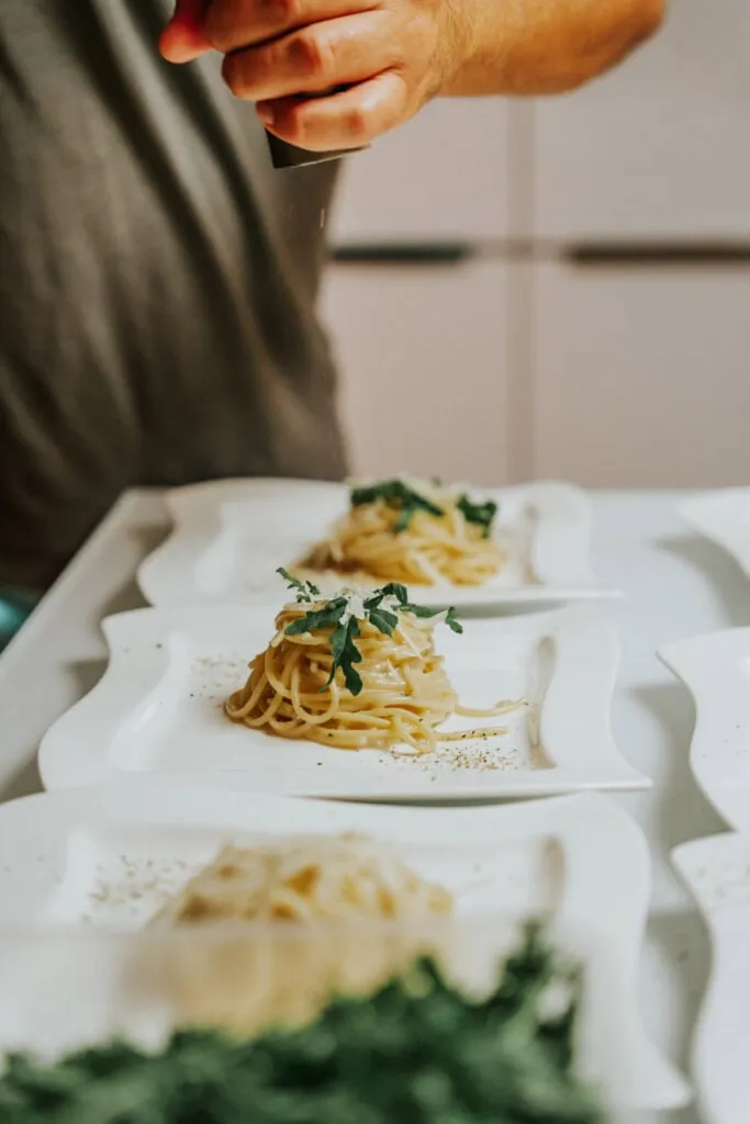 Close-up of Cacio e Pepe pasta dish