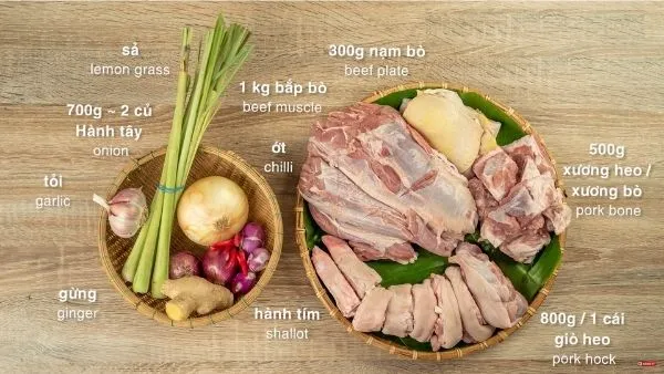 Nguyên liệu tươi ngon cho món Bún bò Huế đậm đà hương vị