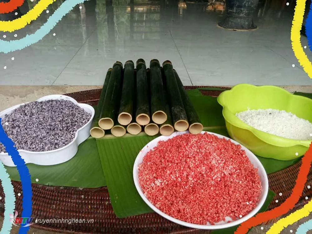 Fresh ingredients for Com Lam, bamboo-tube rice, a specialty dish of Thai Minh village, Nghe An, Vietnam.