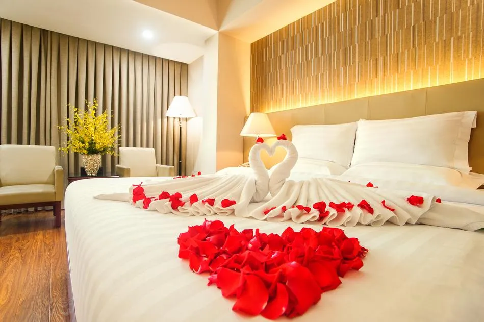 Romantically decorated honeymoon room at Phu Quoc resort