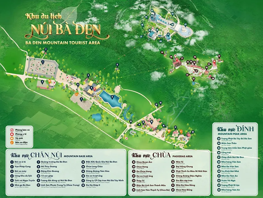 Overview map of Ba Den Mountain tourist area