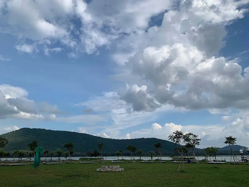 View overlooking Dau Tieng Lake and Cau Mountain from Bang Lang Glamping
