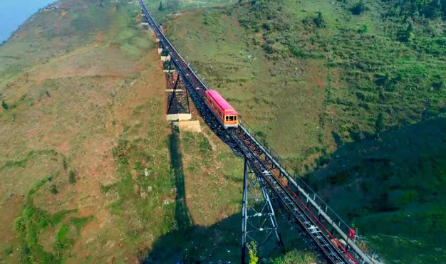 Muong Hoa mountain railway in Sapa traveling through the valley