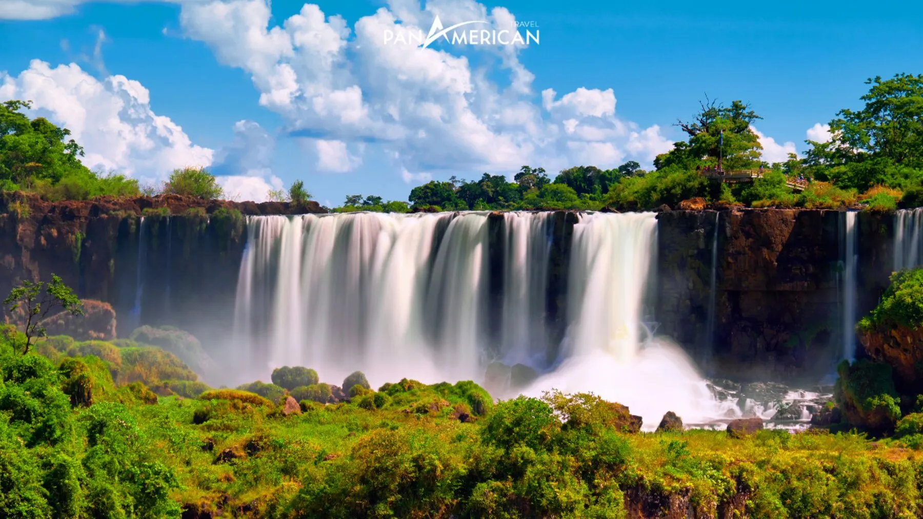 Iguazu Falls with powerful water cascading down