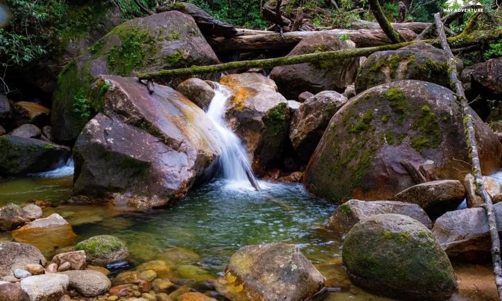 Murmuring waterfalls bring a refreshing atmosphere