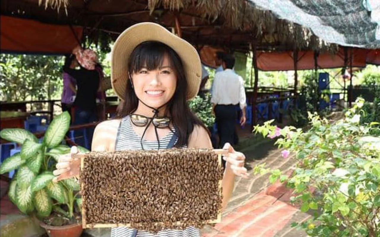 Visiting a honey bee farm and tasting longan honey at Con Phung Island