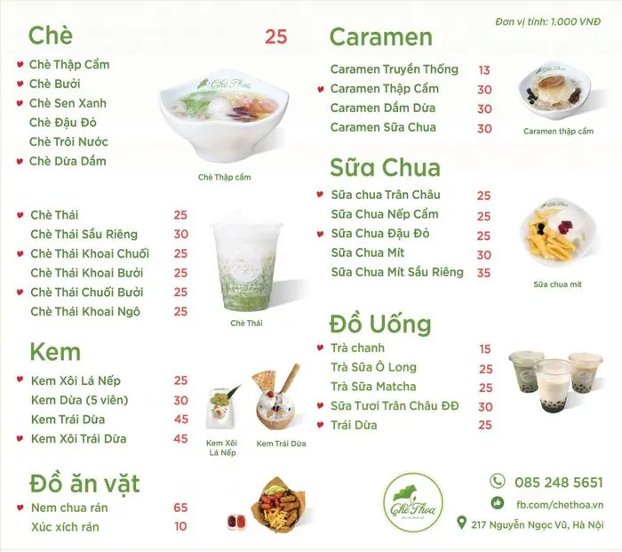 Diverse menu at Che Thoa shop