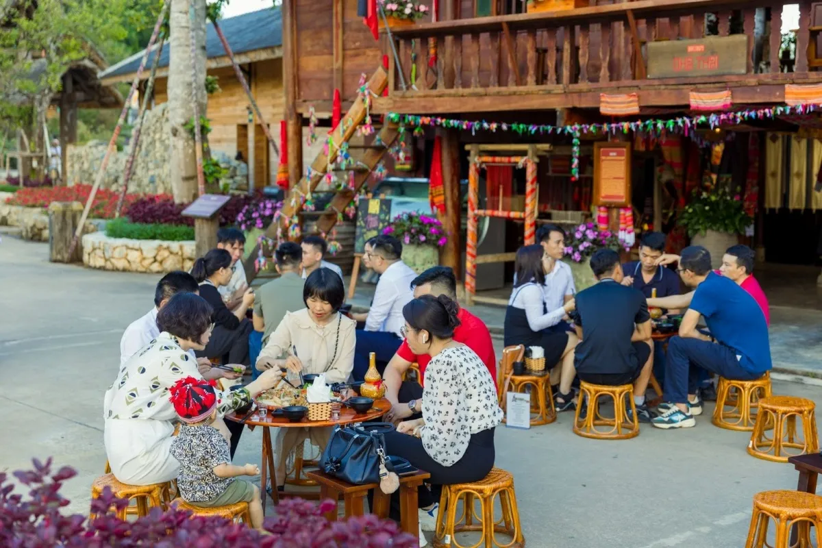 Enjoying unique cuisine at Ban May Restaurant in Sapa.