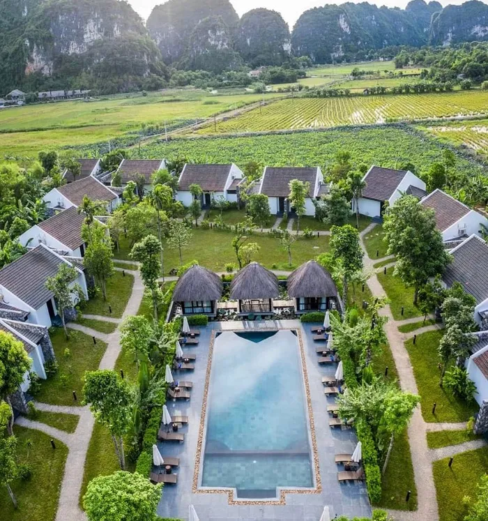 Panoramic view of Aravinda Resort Ninh Binh from above
