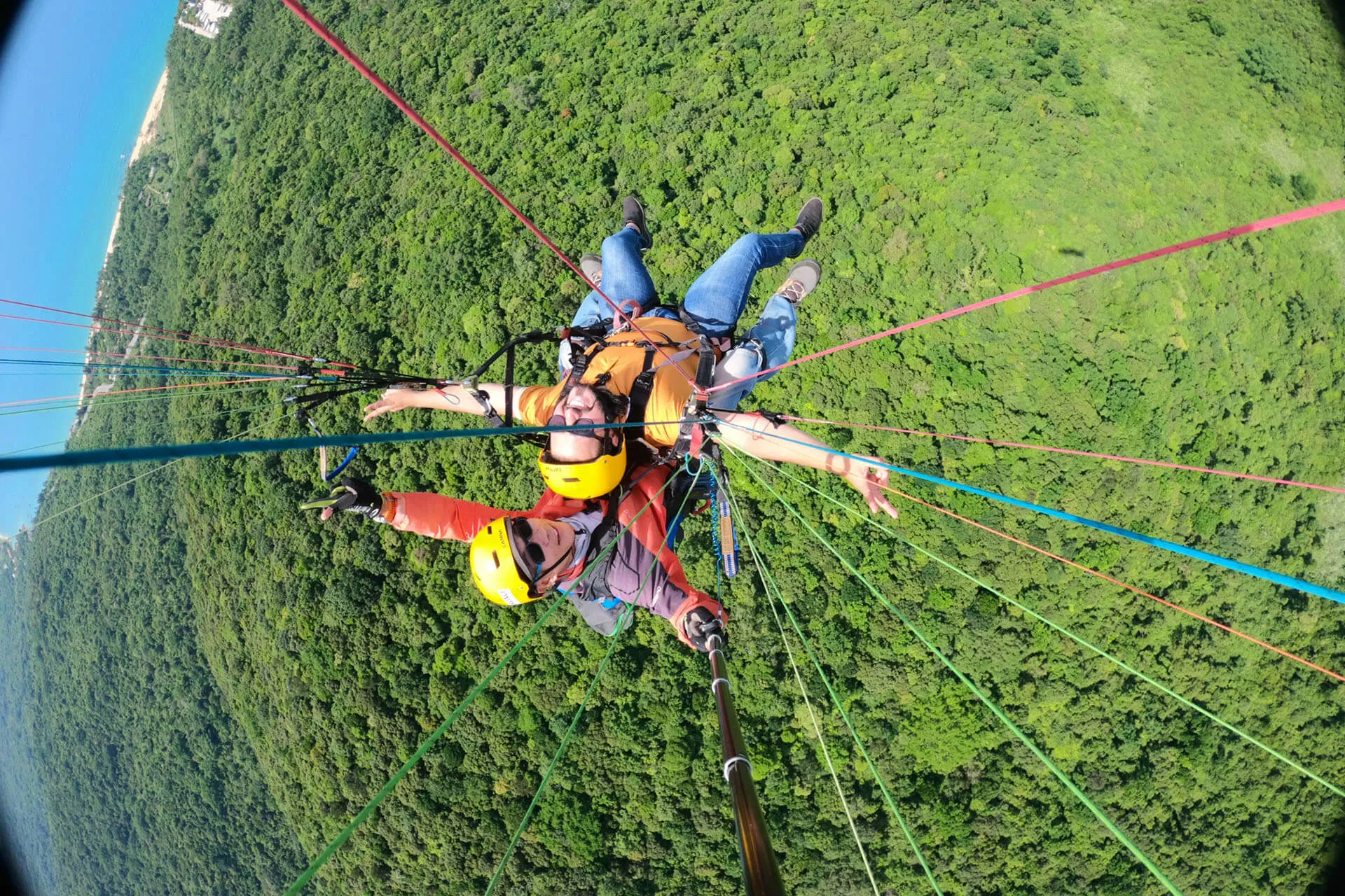 Panoramic view of Da Nang from above while paragliding in Son Tra Peninsula