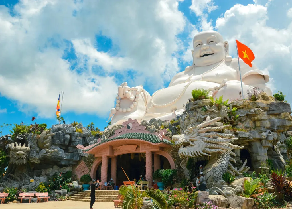 Giant Maitreya Buddha statue at Phat Lon Pagoda, a famous symbol of Nui Cam An Giang tourism and the largest Maitreya Buddha statue in Vietnam
