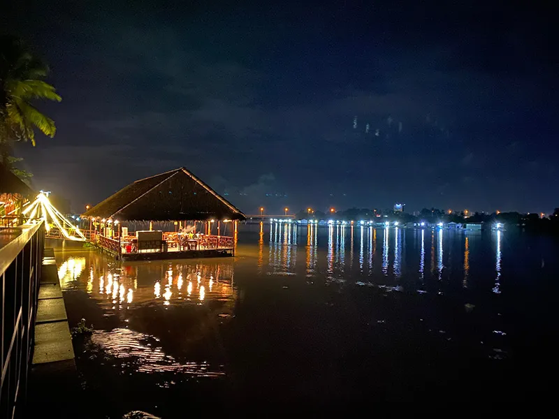 The shimmering and magical beauty of Lang Be tourist area at nightfall.