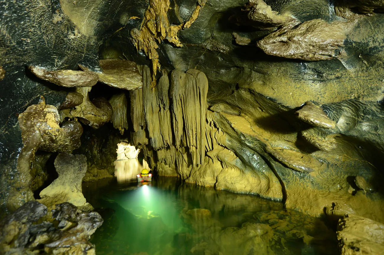 Magnificent beauty of stalactites inside Ruc Mon Cave